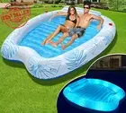 Inflatable Tanning Pool Lounger Float w/ Solar Lights, Cup Holder, Sunbed Float