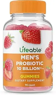Lifeable Probiotics - 10 Billion CFU - Great Tasting Natural Flavor Gummy Supplement - Gluten Free Vegetarian GMO-Free Probiotic Chewable - for Gut Health and Immune Support - 90 Gummies (Men)