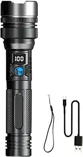 Powerful Flashlight Rechargeable, Highs Lumened Led Handheld Torch, Portable Outdoor Flashlight with Zoom Function, Perfect for Camping, Fishing, Hiking, and Emergencys Home Use, 4x16.8cm Black