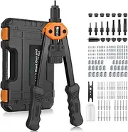 JiGiU 2 in 1 Rivet Nut Tool and Rivet Gun, Hand Rivnut Gun Rivet Nut Gun Tool Heavy Duty Rivnut Tool Kit with M3 M4 M5 M6 M8 M10 M12 & 3.2/4.0/4.8/6.0/6.4 Rivet Heads,110 Nuts & 50 Rivets-Black&Orange
