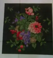 Kelly Clark Flowers & Fruit on Black Handpaint Needlepoint Canvas