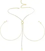 [XSBODY] Women's Hanging Heart Rhinestone Nipple Noose Necklace No Piercing Sexy Silver Bra Chain Jewelry With Nipple Clamp For Women Bikini (Gold), ajustable, Crystal, Crystal