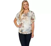 NWT SUSAN GRAVER ARTISAN PRINTED SHEER CHIFFON SCARF TOP & TANK SET, NATURAL, 8