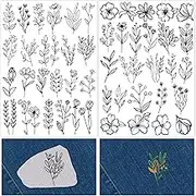 craspire 2 Sheets Botanical Leaf/Flower Water Soluble Embroidery Pattern Sewing Stickers and Stitch A4 Transfers Fabric Stabilizers Washable Pre-Printed Self-Adhesive for Fabric DIY Beginners
