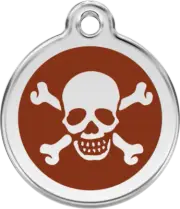 Red Dingo Skull & Cross Bones Brown Tag - Lifetime Guarantee - Cat, Dog, Pet ID