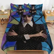a1491 Wednesday Addams Duvet Cover Set, 3 Piece Bedding Set 86x70" Double Sided Printing Decorative Comforter Cover Set (1 Duvet Cover + 2 Pillow Sham