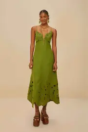 MONSTERA EMBROIDERY MIDI DRESS