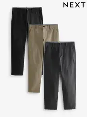 Black/Grey/Stone Straight Fit Stretch Chinos Trousers 3 Pack (114163) | $120