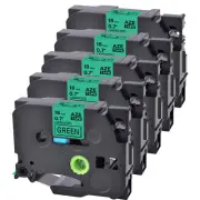 5PK Compatible Brother TZe-741 TZ-741 Black on Green Label Tape P-Touch 0.7"
