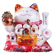 7Inch Ceramic Beckoning Cat Maneki Ornament Feng Shui Decoration Swing ,A As Shown