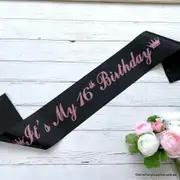 Black 'It's My 16th Birthday' Crown Sash