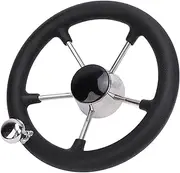 YDuupxe 11 Inch Stainless Steel Boat Steering Wheel with Center Cap 25 Degree Angle Grip Fits Standard 3/4 Inch Tapered Shaft for Boats Yachts Ships
