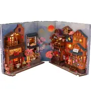 CUTEBEE DIY 3D Book Nook Shelf Insert – Wooden Puzzle Kit with LED Lights, Creat