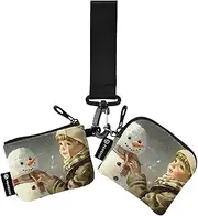 [XYMZR] Mini Zip Around Wristlet keychain Wallet Christmas Snowman Scarf for Women Personalized Pattern Detachable Dual Pouch Wristlet Portable Wallet Phone Coin Purse, Multi-colored, One Size