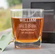 Birthday Scotch Glass - Personalised Engraved Name Birthday Bourbon Whiskey