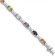 [JewelryWeb] 925 Sterling Silver Polished Multi colored Box Catch Closure Lobster Claw-Closure and-Multi Gemstone Bracelet Link-Bracelet for Women