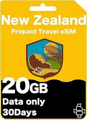 New Zealand Prepaid Travel eSIM - High-Speed Data, Unlimited Data at 128kbps, Data-Only (20GB (30 Days))