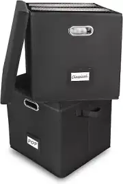 2-PK Vinyl Record Storage Box, Storage for 100 Records LP Organizer Crate w/ Lid
