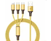 Multi Charger Cable 3in1 Fast Charging Nylon USB Universal Type C Micro 5 Colors Black