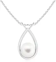 [Angara] Solitaire Freshwater Cultured Pearl V-Bale Drop Pendant Necklace in Sterling Silver/14ct Solid Gold for Women | June Birthstone Jewellery for Her