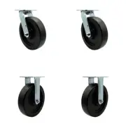 8 Inch Polyolefin Caster Set with Ball Bearings 2 Swivel Lock 2 Rigid SCC