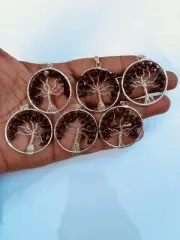 Natural Black Tourmaline Tree Of Life 5pc Silver Plated Pendant Crystal Jewelry