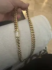 Miami Cuban Link Chain Necklace 18KT Gold Plated Stainless Steel 24” Heavy