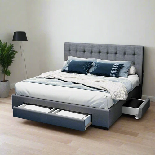 Portofino Supreme Drawer Storage Fabric Bed | Grey Multi Storage Tufted Uphol...