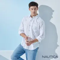 在飛比找Yahoo奇摩購物中心優惠-Nautica 男裝 夏日風格滿版印花長袖襯衫-白色