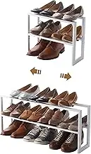 Yamazaki 3190 LINE 2-Tiered Extendable Shoe Rack, white, Steel, Minimalist, 38 x 15 x 30 cm