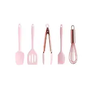 1 Set Non-stick Cooking Utensils Good Flexibility Silicone Egg-beater Spatula Spoon Set for Bakery Pink