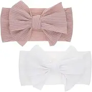 WKRTDY Baby Headbands Set - 2 Pieces - Cute Headband with Pink and White Bow Turban - Elastic and Comfortable - Ideal for Photos and Hair Accessories for Girls