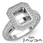 Diamond Engagement Emerald Ring 18k White Gold Halo Setting Semi Mount 2.25Ct