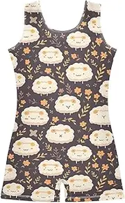 [FRODOTGV] Dreamy Sheep Flowers Girls' Gymnastics Leotards Cute Dance Unitards for Exercise, Playing, Biketard