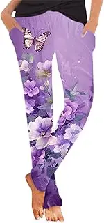 [Generic] Loose Fit Pants for Women Business Casual Women Summer Harem Trousers Slip On Trousers Boho Beach Trousers Lightweight Casual Loose Trousers with Pockets Trousers for Women