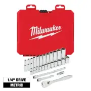 MILWAUKEE 1/4 In. Drive Metric Ratchet and Socket Mechanics Tool Set (28-Piece)
