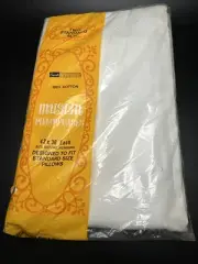 Pair Vintage Grants Home Standard Muslin Pillow Cases White 100% Cotton NOS