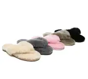 AUSTRALIAN SHEPHERD® UGG Thongs Women Fluffy Slides Farah - Khaki / AU Ladies 6 / AU Men 4 / EU 37