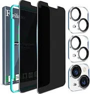 [Ferilinso] for iPhone 13/14 Privacy Screen Protector 2 Pack 9H Anti Spy Tempered Glass Privacy Screen with 2 Pack Camera Lens Protector Case Friendly Accessories