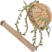 ERINGOGO Straw Bird's Nest Bird Cage Accessories Parrot Bird Cage Stand Parakeet Perch Swing Bird Swing Stand Bird Play Gym Parrot Platform Playground Bird Stand Wooden