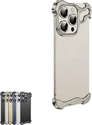 Frameless Series Designed for iPhone Case, Minimalist Protective Shock Absorption Aerospace Grade Aluminum Shells for iPhone 16/15/14/13/12 Pro Max, Elastomer Inlays Easy Fit (15PRO,Gray)