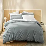 MyHouse Stonewash Quilt Cover Set Petrol 210X210cm - Denim - Queen