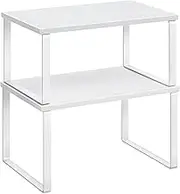 SONGMICS Spice Rack, Set of 2 Kitchen Organisers, Kitchen Shelf, Cupboard Organiser, Kitchen, Expandable, Small Shelf, Stackable, Metal and Wood Material, Cloud White/Snow White KCS02W01
