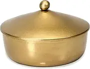 Red Co. 7” Dia Round Antique Decorative Textured Metal Bowl with Dome Knob Lid, Gold