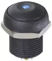 Apem PUSH BUTTON SWITCH 200mA Momentary SPST Solder, Dome Illuminated BLACK/BLUE