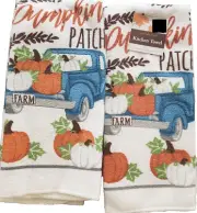 2 Same Printed Microfiber Towels (15"x25") FALL, BLUE TRUCKS, PUMPKINS PATCH, DG