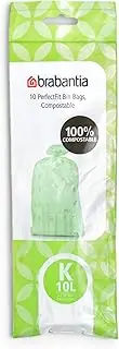 Brabantia 364983 Food Waste Caddy Compostable Bin Liners, 10 L (x10), Code K, White