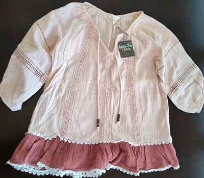 Matilda Jane Call Me Cute Wonderment Pink Boho Muslin Peasant Peplum Top S E1