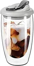 METOY 2Pack Double Wall Glass Coffee Mug, Glass Coffee Cup with Silicone Lid Insulated Coffee Mug, High Borosilicate Glass Double Walled Cup Portable & Household (450ml)