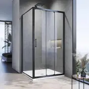 Black 3 Panel Sliding Door with Side panel Shower Enclosure, 1000 x 900mm